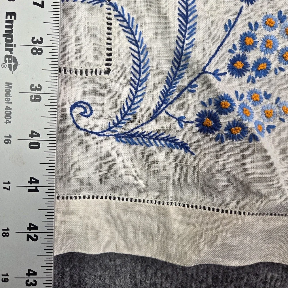 2 Vintage Hand Stitched Table Runner Floral design Blue Bonnet‎ Cottagecore